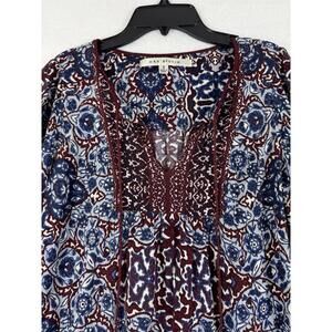 Max Studio Tunic Top Small Boho Blouse Blue Purple Paisley Festival